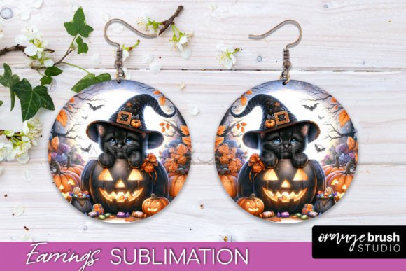 Download Black Cat Halloween Earrings Sublimation - Premium Bundle