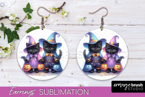 Download Black Cat Halloween Earrings Sublimation - Premium Resources