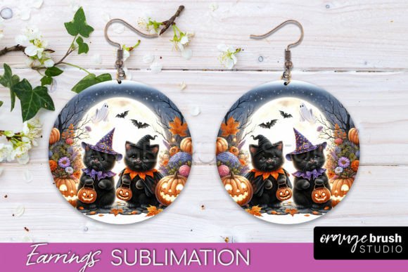 Download Black Cat Halloween Earrings Sublimation - Premium Bundle