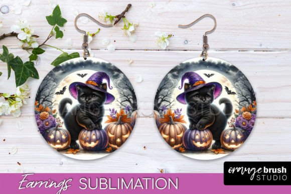 Download Black Cat Halloween Earrings Sublimation - Premium Resources