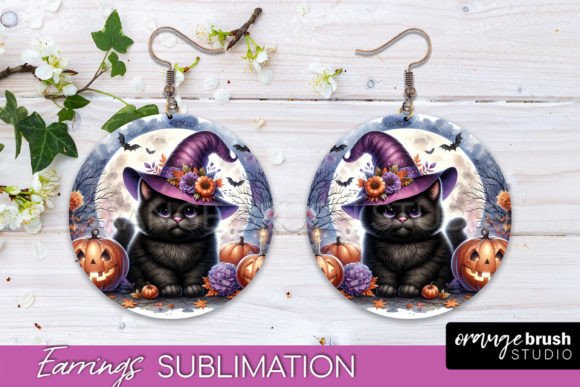 Download Black Cat Halloween Earrings Sublimation - Premium Bundle