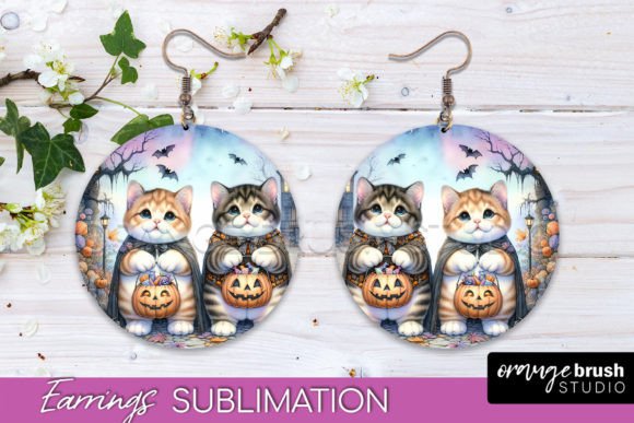 Download Black Cat Halloween Earrings Sublimation - Premium Resources