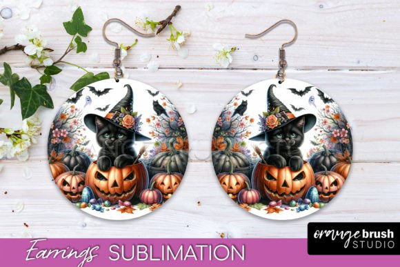 Download Black Cat Halloween Earrings Sublimation - Premium Resources