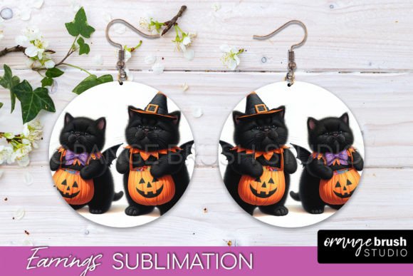 Download Black Cat Halloween Earrings Sublimation - Premium Resources