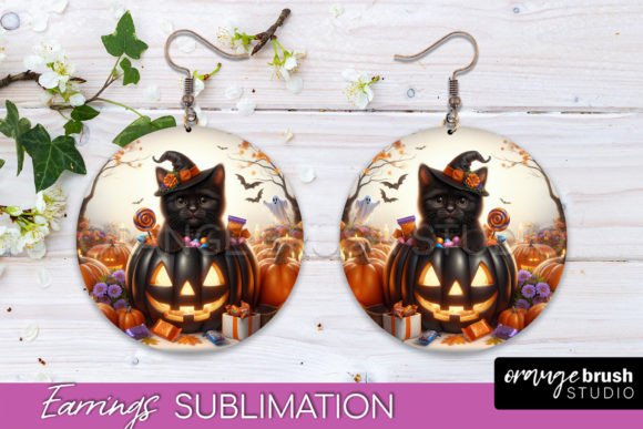 Download Black Cat Halloween Earrings Sublimation - Premium Resources