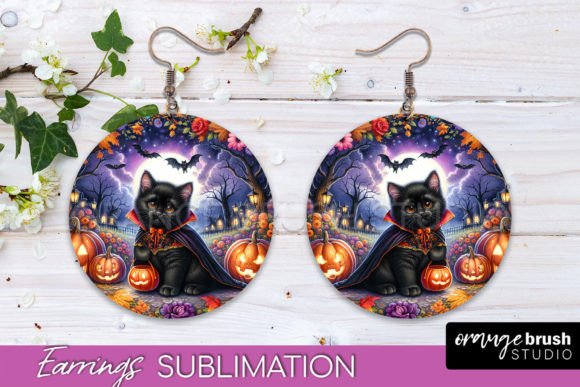 Download Black Cat Halloween Earrings Sublimation - Premium Resources