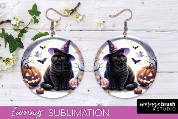 Download Black Cat Halloween Earrings Sublimation - Premium Resources