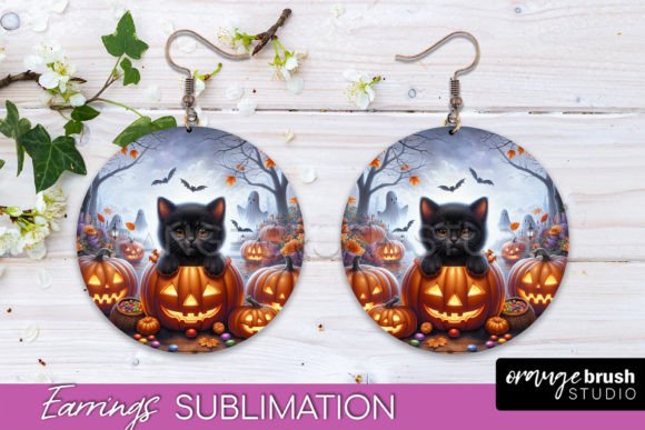 Download Black Cat Halloween Earrings Sublimation - Premium Bundle